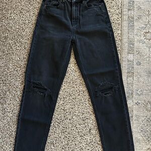 American Eagle Outfitters Black Distressed Mom Straight Jean